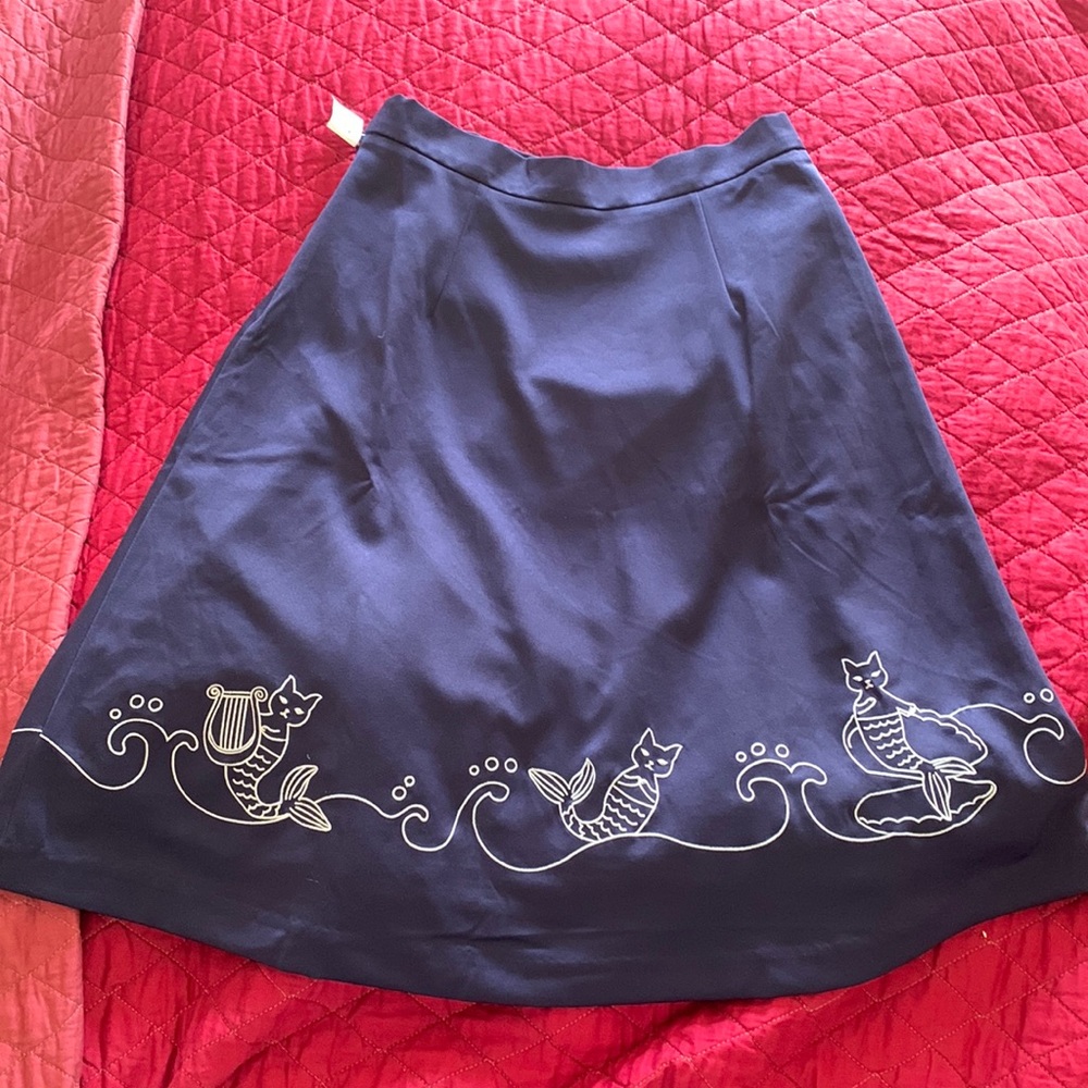 Navy Blue A Line Embroidered Mercat Skirt